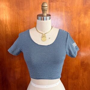 Vintage 90s Everlast Stripe Navy Blue Crop Top S